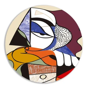 Abstract Kubistisch Portret van Vrouw aluminium muurcirkel