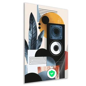Abstracte kunst met luidspreker en plant poster