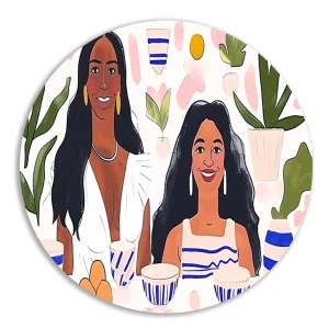 Kleurrijk portret van twee vrouwen aluminium muurcirkel